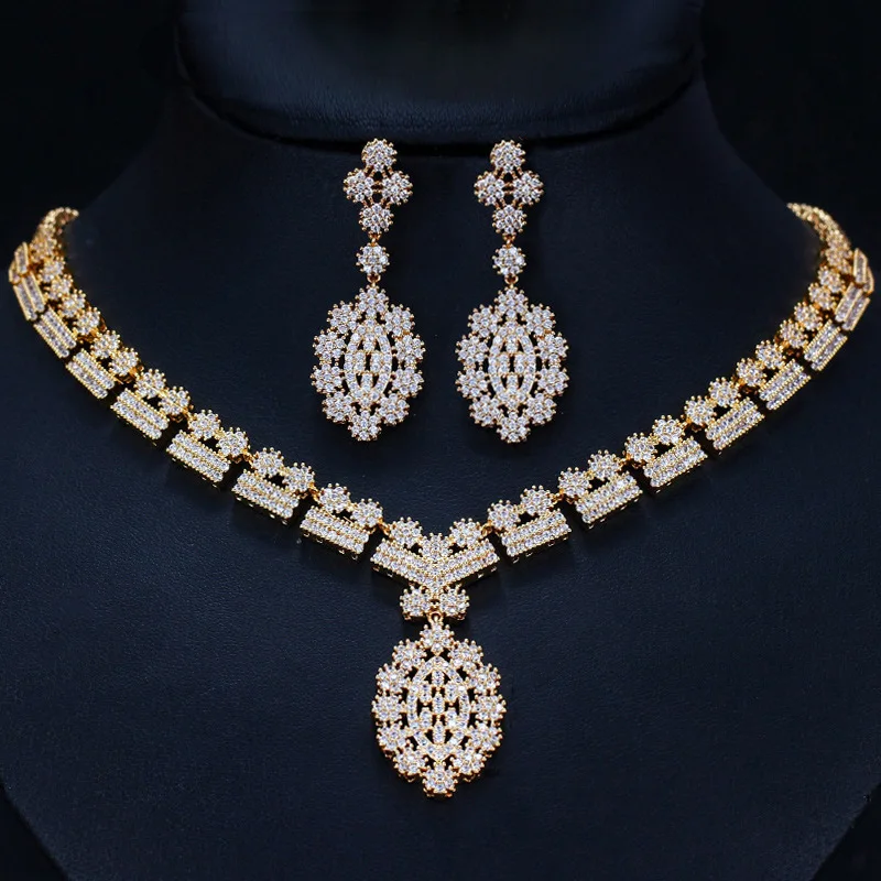 Stunning Dubai Gold Color Cubic Zirconia Heavy Jewellery Set For African Beads Nigerian Wedding Jewelry Sets | Украшения и