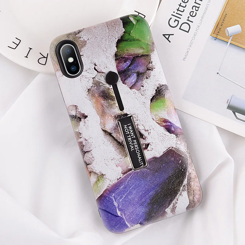 Мраморный чехол USLION для iPhone 11 Pro Max XR XS Max, скрытый держатель-подставка с кольцом, чехол для телефона s для iPhone X 8 7 6 6s Plus, жесткий чехол из поликарбоната - Цвет: 7450