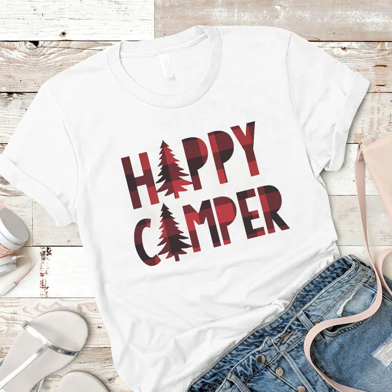 Женская футболка с буквенным принтом happy camper графическим летняя 2019|Футболки| |