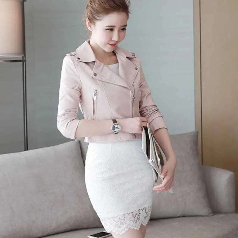 Fashion Slim Plus size autumn leather jacket women 2018 new locomotive Coat pink short PU leather jacket Parka chaqueta mujer 78