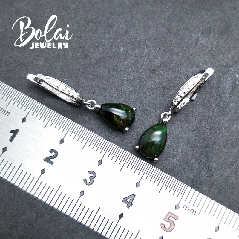Bolaijewelry натуральный черный Эфиопский Черный Опал Peal 6*9 мм 2ct Ювелирные серьги c