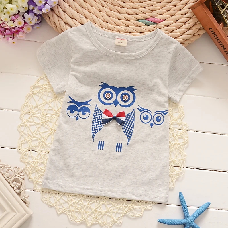 Детская Хлопковая футболка с рисунком совы 5 цветов | Мать и ребенок