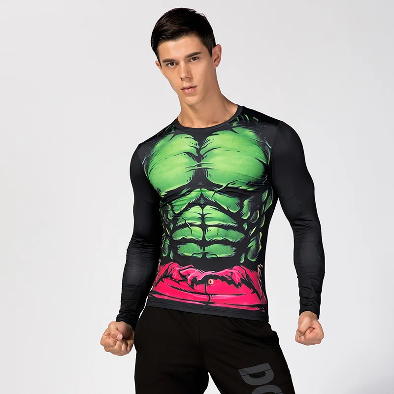 Crossfit 3D супергерой Капитан Америка Халк Аниме компрессионная рубашка облегающая Косплей Одежда с 3D принтом топы с длинными рукавами для мужчин