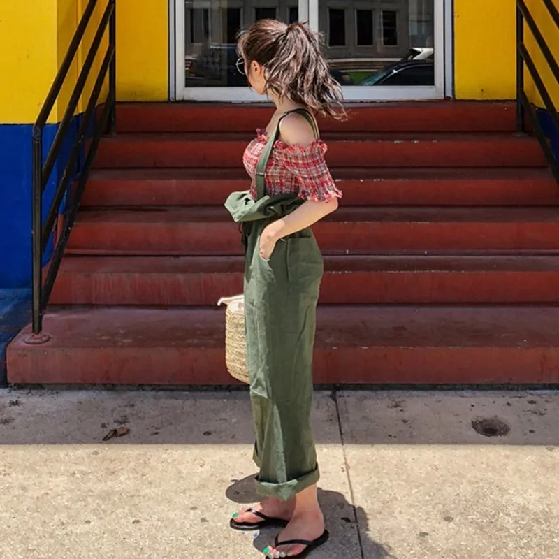 CHICEVER Sexy Spaghetti Strap Womens Jumpsuit Sleeveless Backless 2020 Summer Ruffles Ladies Casual Wide Legs Jumpsuits Fashion | Женская