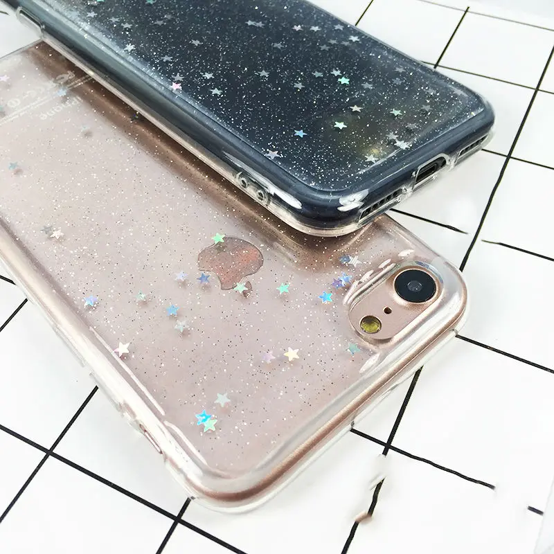Блестящий Прозрачный мягкий чехол из ТПУ для телефона iPhone 5 5S SE 6 6S 7 Plus сверкающие