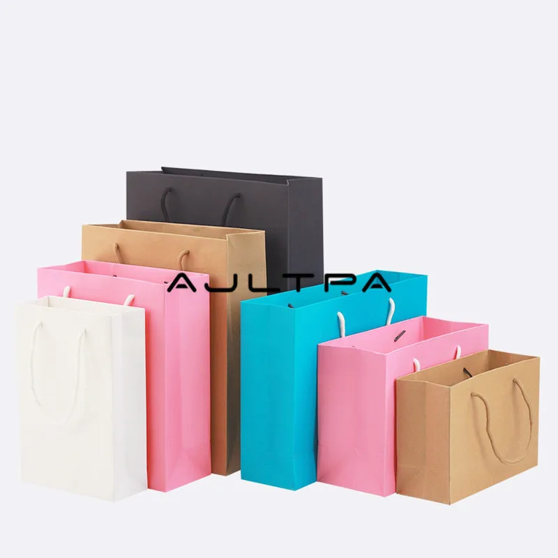 

200pcs/lot Colorful High Quality Simple Paper Gift Bag Kraft Paper Candy bag With Handle Wedding Birthday Party Gift Package