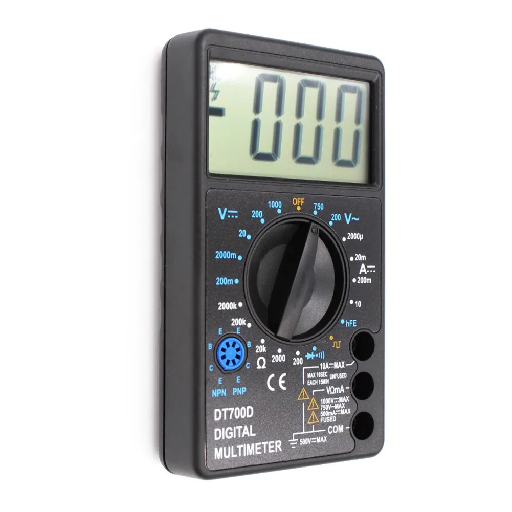 DT700D мини цифровой мультиметр большой экран Защита от перегрузки зуммер выходной прямоугольный сигнал Ампер напряжения ом тестер с измерительным наконечником