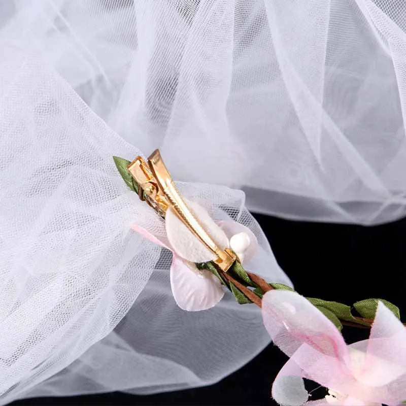 Женский обруч для волос милый розовый венок с атласной лентой свадебный