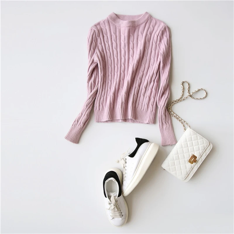 Fincati Women Sweater 2018 Spring Vintage Classic Twist Knit Solid Colors Long Sleeves Casual Tops Winter Warm Knitted Pullover | Женская