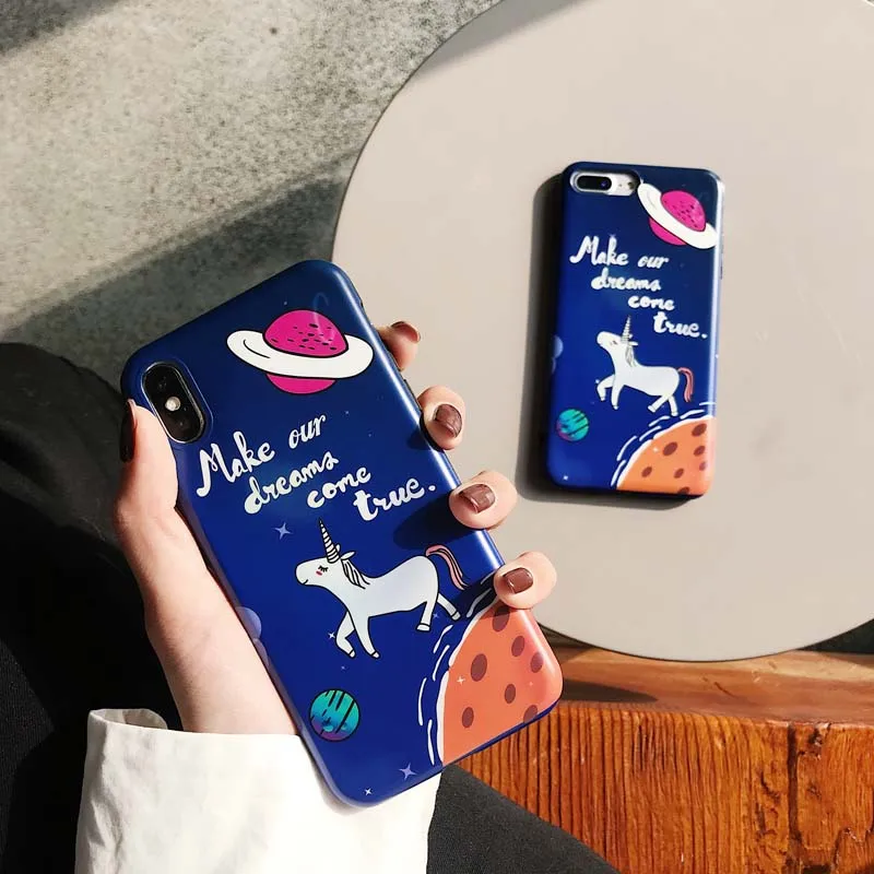 Мягкий Единорог узор чехол для iPhone 6 s 8 7 Plus силиконовый Космос Планета в виде