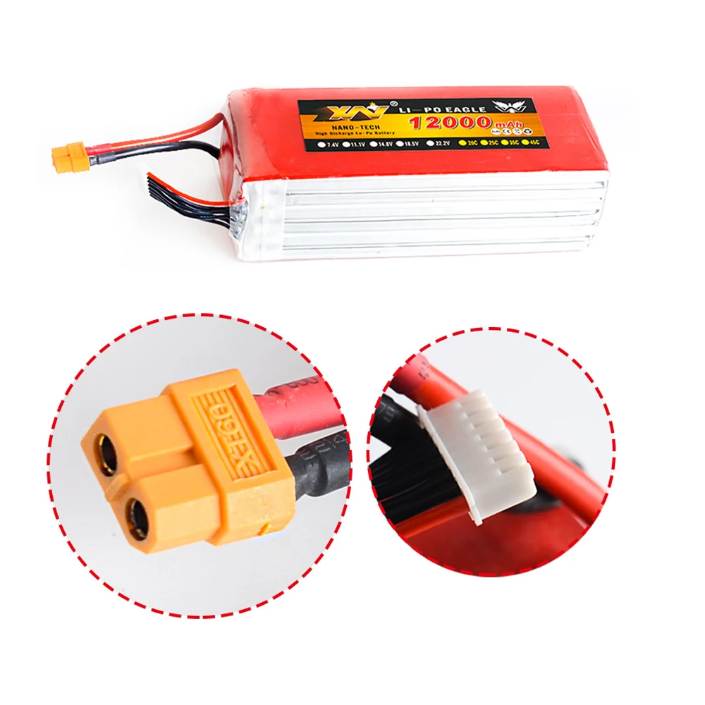 Радиоуправляемый Lipo аккумулятор 1 шт. 7 4 В 11 14 8 в 22 2 12000 мАч 25C XT60 разъем для Дрон