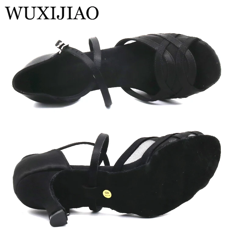 WUXIJIAO 2018 Новый атласная Бальные Танцы обувь кожа/черный мягкая подошва Латинской