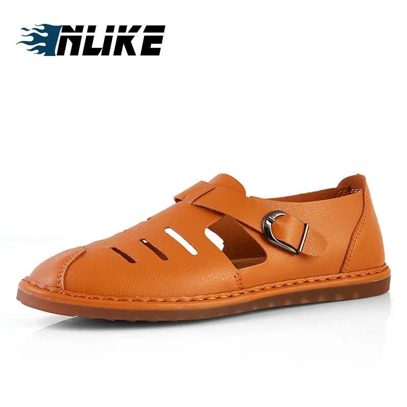 

Men Leather Sandals 2019 Big Size Summer Handmade Men Shoes Man Breathable Casual Shoes