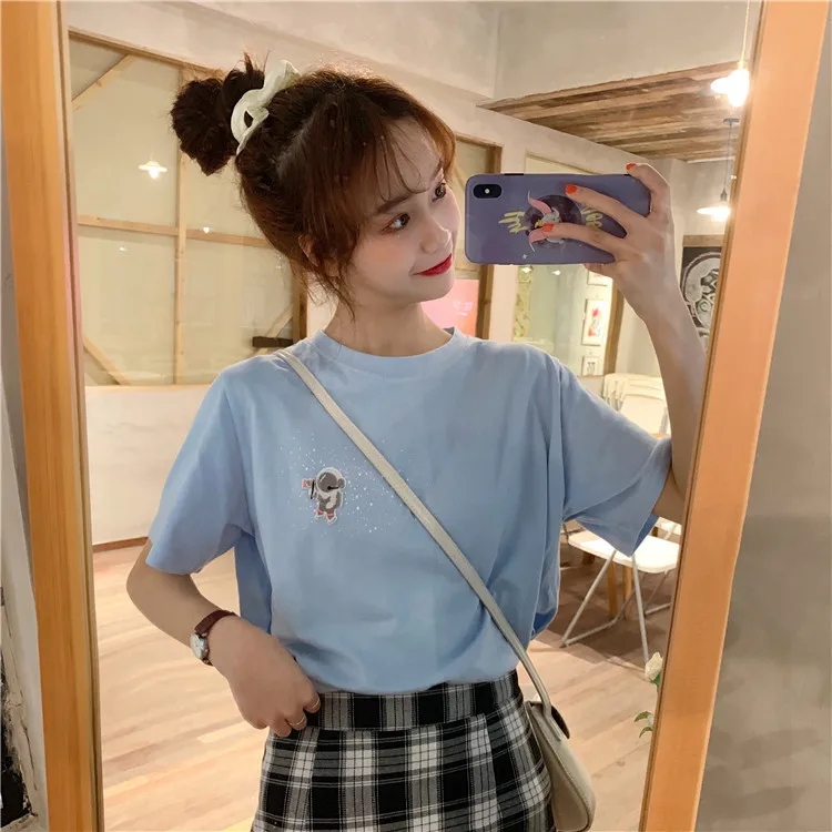 2019 хлопок Harajuku эстетику футболка Симпатичные с перьями рисунком короткими