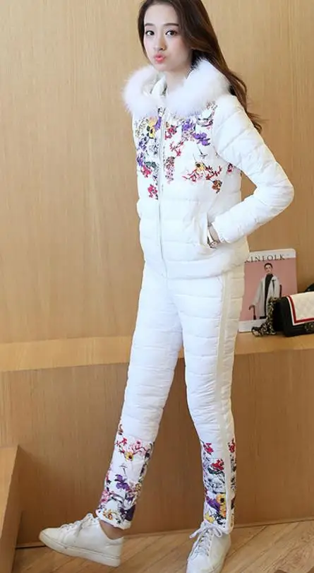 

print winter coats tracksuit for women sets 2 piece set women Parkas suit down jacket pant