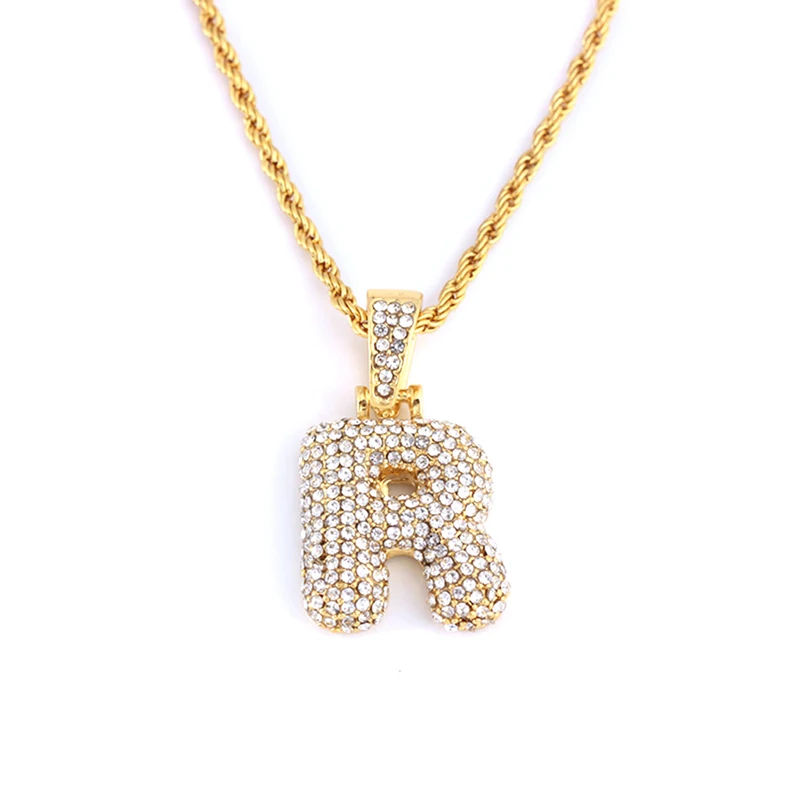 Пользовательские Пузырьковые буквы имя кулон Iced out золото серебро розовое золото Стразы хип хоп ожерелья ювелирные изделия подарок Прямая поставка