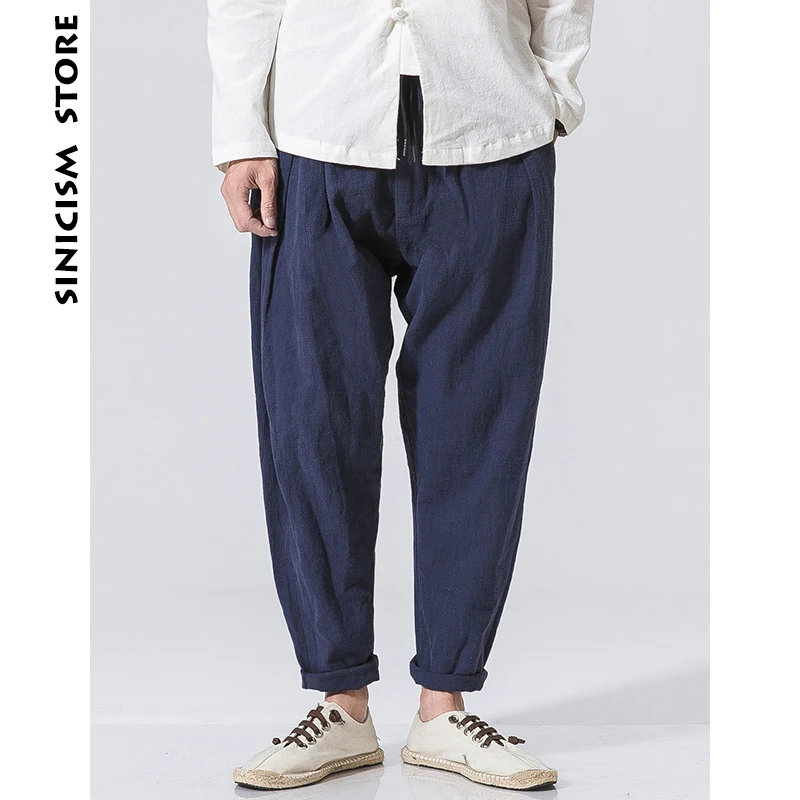 Sinicism Store мужские хлопковые и льняные шаровары 2019 однотонные черные брюки