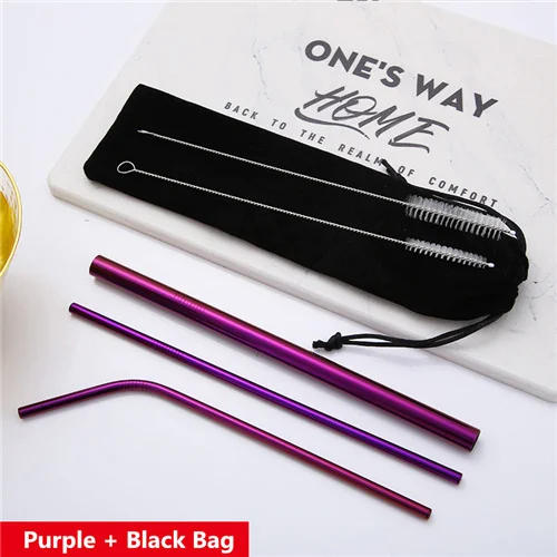 Purple 6 шт 304 соломка из нержавеющей стали многоразовый металлический Повседневный соломинки canudo inox popote acero inoxuable paill глянцевая отделка - Цвет: Purple