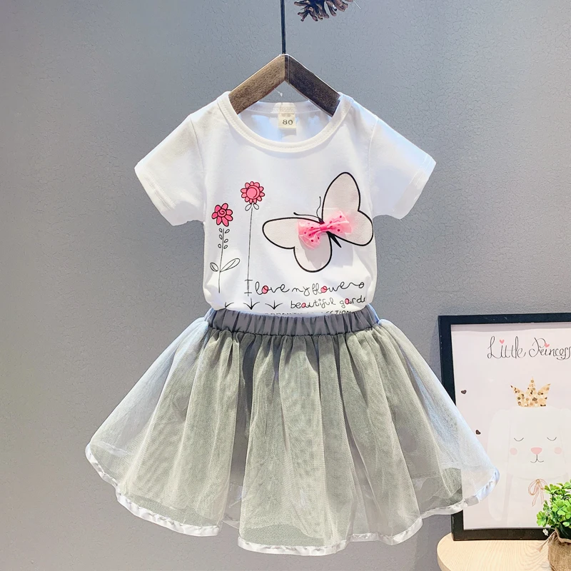 BibiCola children girls sets summer cartoon t-shirt +tutu skirts casual cute lace cotton kids girl clothing suits fashion dress | Детская