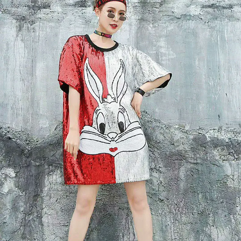 Популярный Стиль Новинка лета 2019 женская одежда с блестками из мультфильма