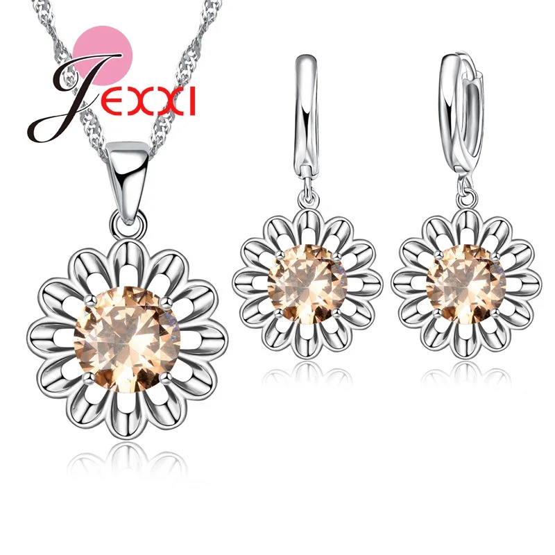 Набор ювелирных изделий из серебра 925 пробы со сверкающими кристаллами|silver jewelry