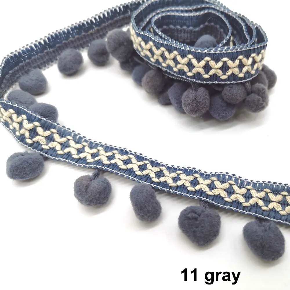11 gray 5 ярдов, отделка помпонами, кружевная ткань для шитья, аксессуары для шитья, отделка помпоном, кисточка, шаровая лента с бахромой, швейное кружево для рукоделия, материал одежды - Цвет: 11 gray