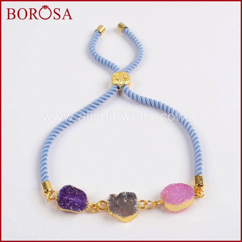 Borosa золотистого цвета мульти Druzy Подвески Браслеты, Mix Цвет Радуга Drusy с регулировкой Браслеты ювелирных камней для Для женщин G1440