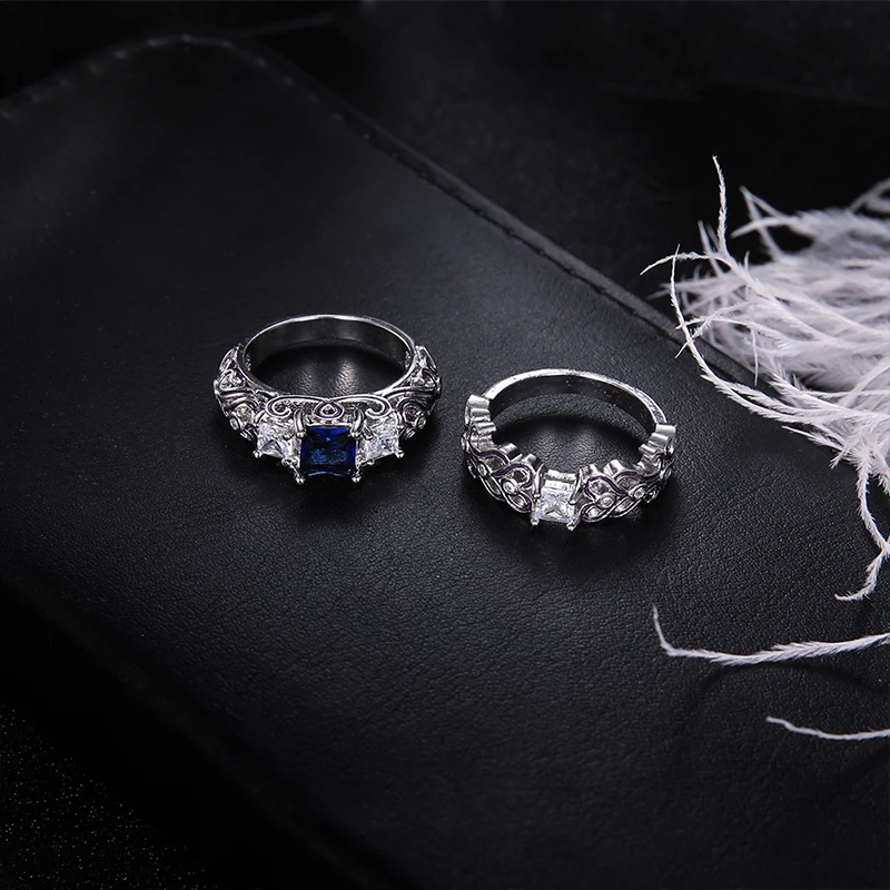 2 Pcs/Set Fashion Hollow Square Heart Love G Crystal Geometric Ring Set Female Wedding Party Clothing Jewelry Accessories | Украшения и