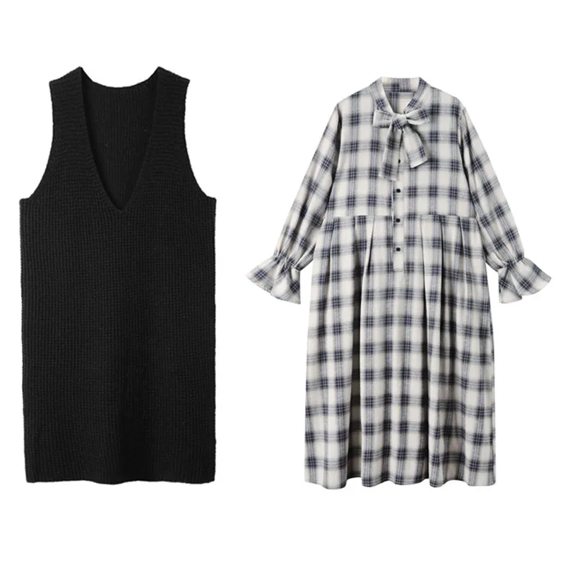 Комплект из двух предметов Женский винтажный костюм-свитер вязаный жилет и