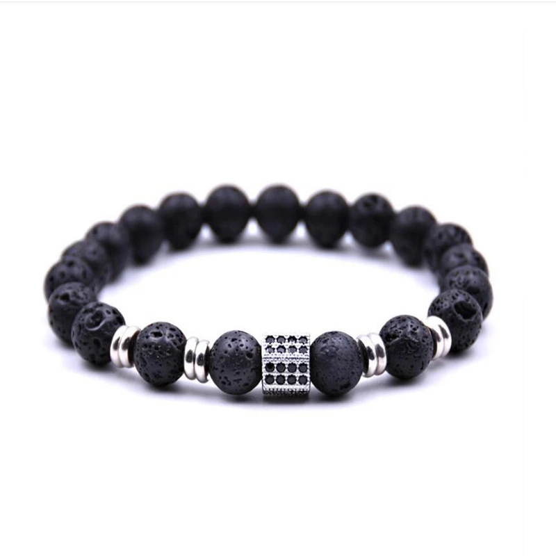 Новинка 2018 модный браслет из натурального камня черная лава розовое золото