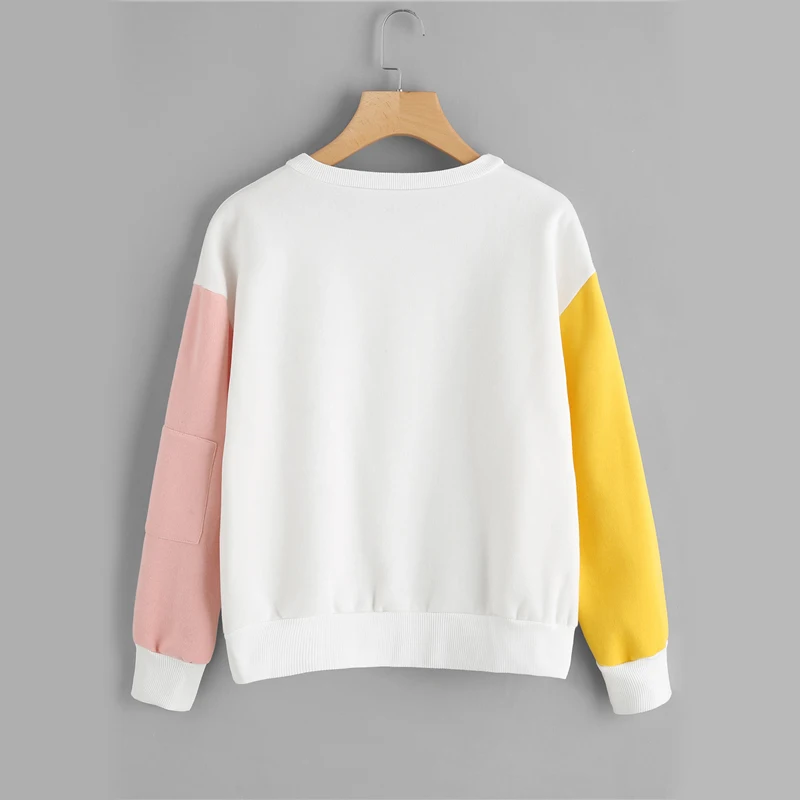 Dotfashion/толстовка с буквенным принтом на молнии с контрастными рукавами и надписью; осенний Женский пуловер с длинными рукавами; Весенний разноцветный Топ