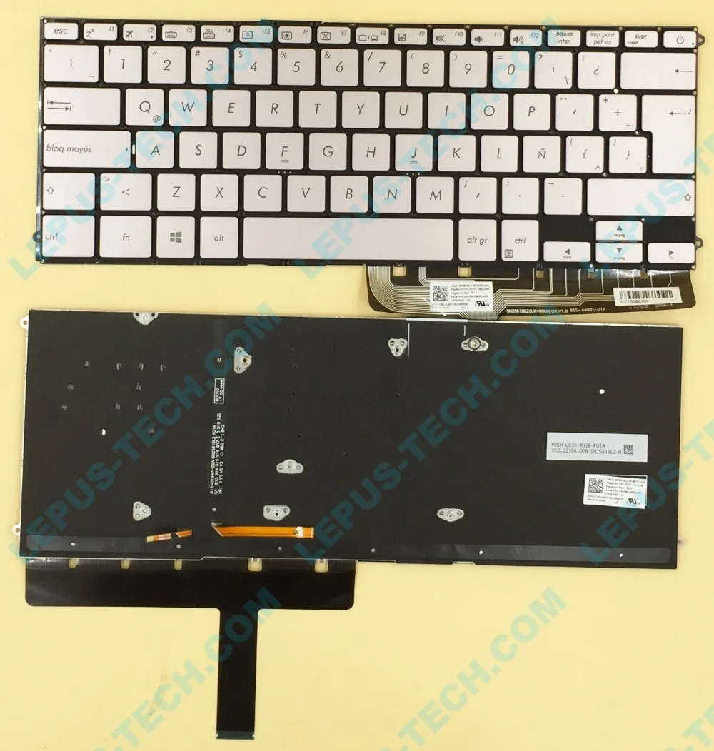 Клавиатура латинская LA SP для ASUS UX490UA UX490 с подсветкой серебристо серого цвета 0KNB0
