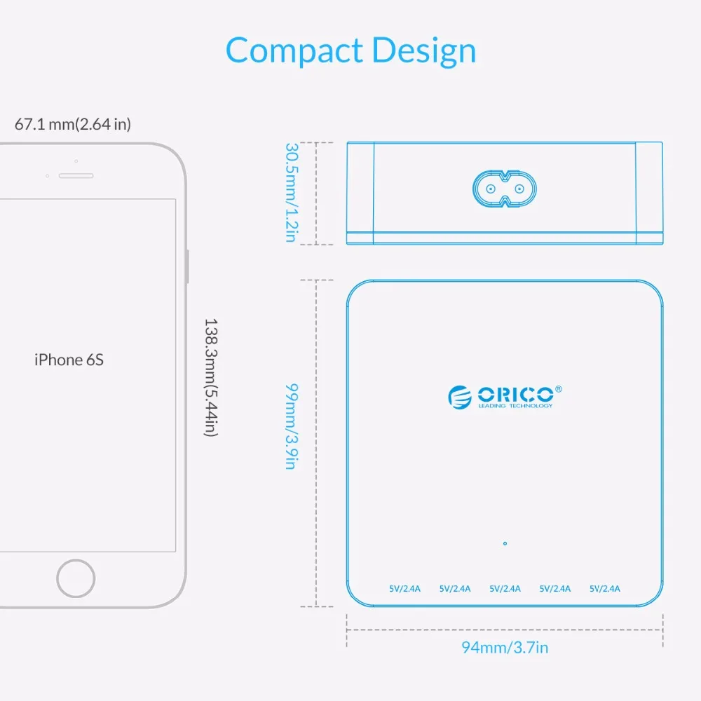 ORICO CSR 5U 5 порты и разъёмы 40 Вт 2.4A Micro USB Смарт Путешествия стены зарядное устройство
