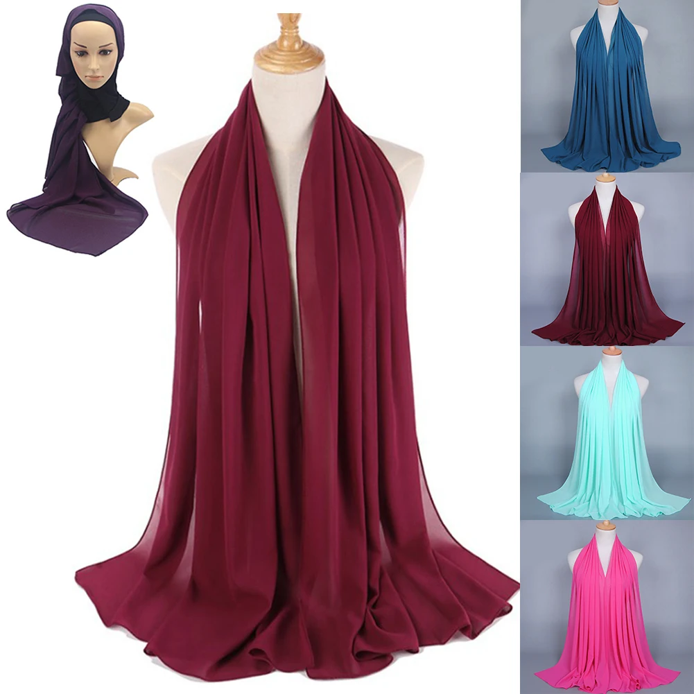 Женский простой шифоновый шарф хиджаб одноцветные шали повязка на голову