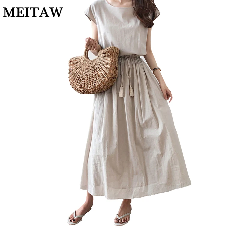 Женское Хлопковое платье-макси Woemn повседневное длинное платье с коротким