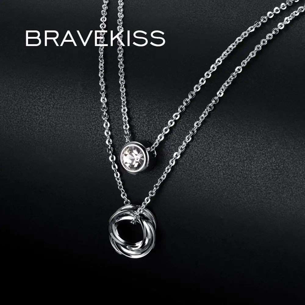 BRAVEKISS Fashion Jewelry Two Layer Pendant Necklace For Women White Gold Color Genuine Austrian Rhinestone BUN0119B |