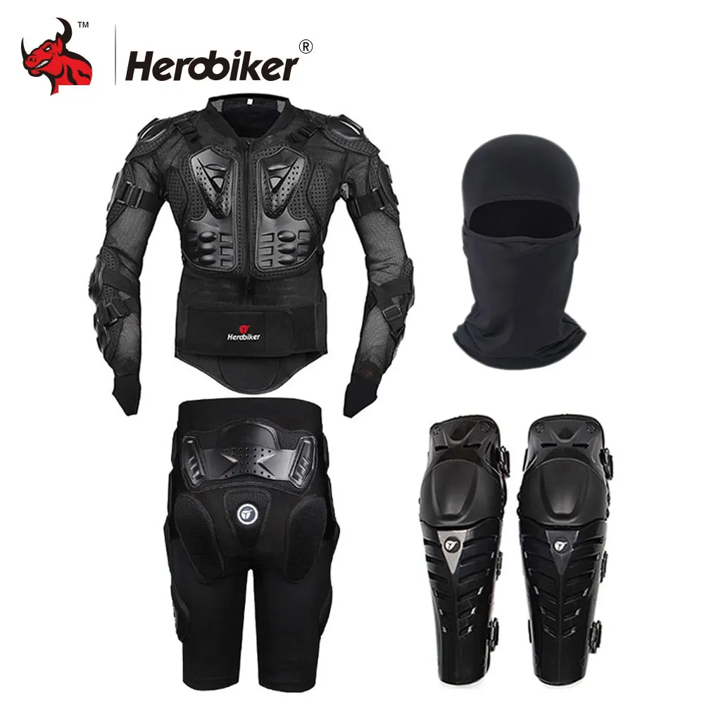 A style black HEROBIKER мотоциклетная куртка мотокросса полный корпус Броня+ шестерни s Короткие штаны+ мотоциклетные наколенники мотоциклетные защитные снаряжение - Цвет: A style black