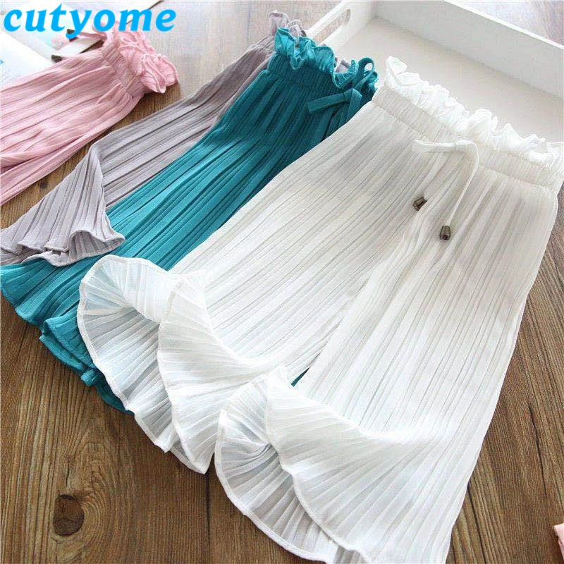 Милые летние широкие брюки для девочек подростков Свободные плиссированные