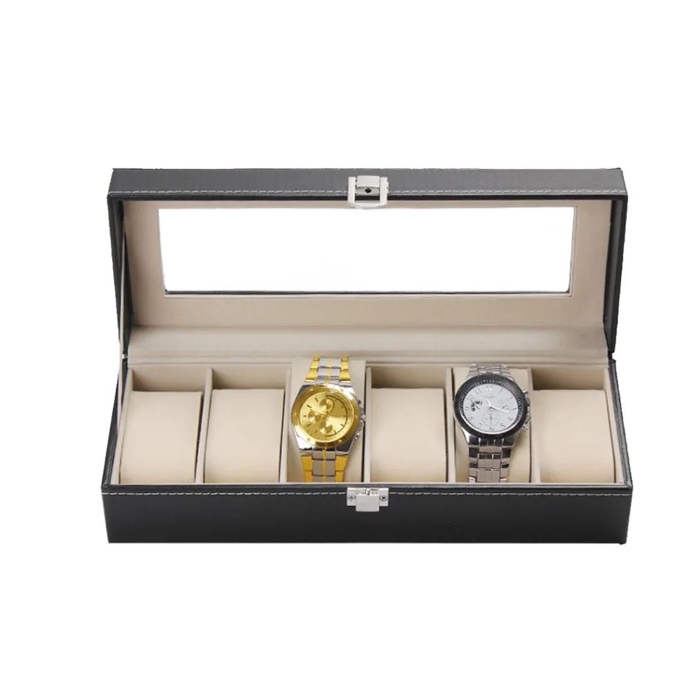 Коробка для часов 6 ячеек коробка чехол из искусственной кожи Caja Reloj черный