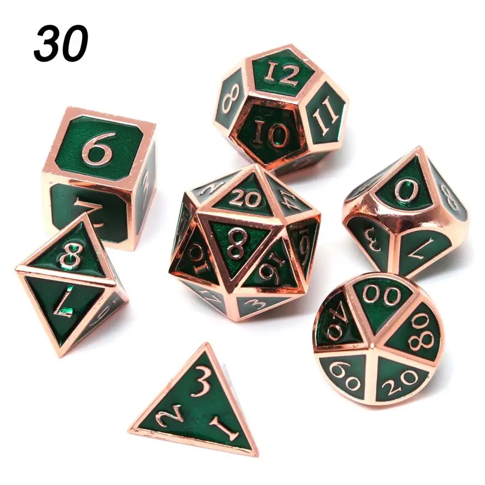 Chengshuo металлические кости dnd Набор кубиков rpg многогранные Твердые подземелья и дракон настольные игры цинковый сплав зеленый цифровой d& d кости 7 шт - Цвет: 30