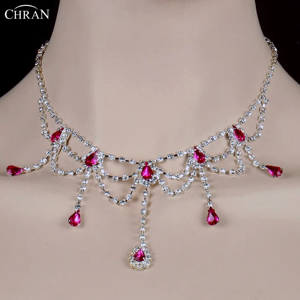 CHRAN Charm Silver Plated Pink Crystal Bridal Jewelry Sets Wholesale Sparkling Rhinestone Wedding Accessories for Women | Украшения и