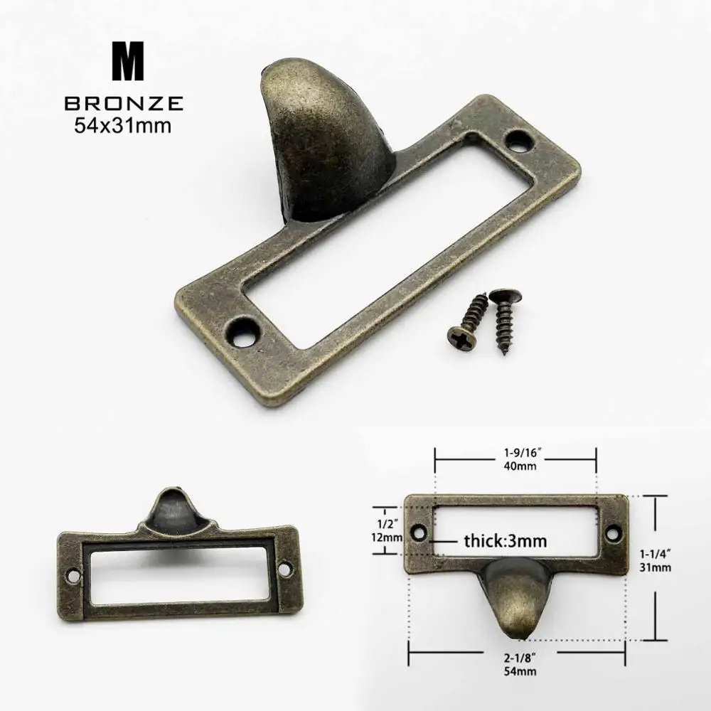 M bronze 54x31mm 2 шт. небольшой сверхмощный античная латунь черный декоративный мебельный шкаф ярлык ящика Потяните тег Рамка ручка файл имя держатель для карт - Цвет: M bronze 54x31mm