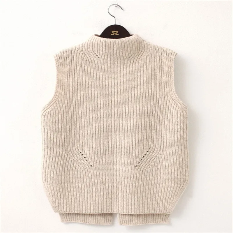Autumn and winter high collar large size female wool vest Korean version of the sleeveless loose thick knit short pullover | Женская