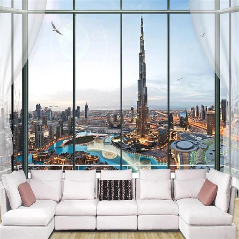Пользовательские обои wellyu европейские 3D с окном Burj Khalifa TV зеленые 3d обои|Обои| |