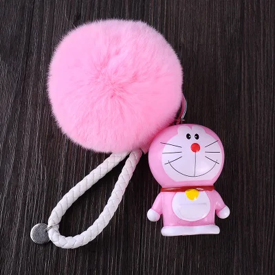 8 Милый мультфильм Doraemon девушка игрушки меховой шар помпон помпоны брелок для женщин кожаный ремешок металлический брелок для ключей цепи Автомобильная сумка Шарм D33 - Цвет: 8