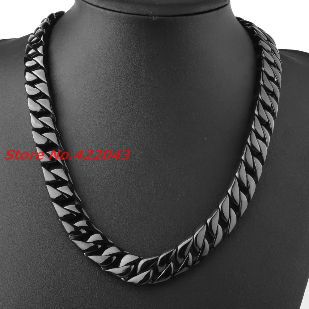 

15mm Heavy Curb Cuban Link 316L Stainless Steel Necklace Men's Boy's Black Chain Bulk Sale Size Jewelry