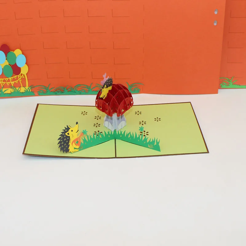 3D Ручная работа мультфильм счастливый Ежик гриб Дом бумажные приглашения на