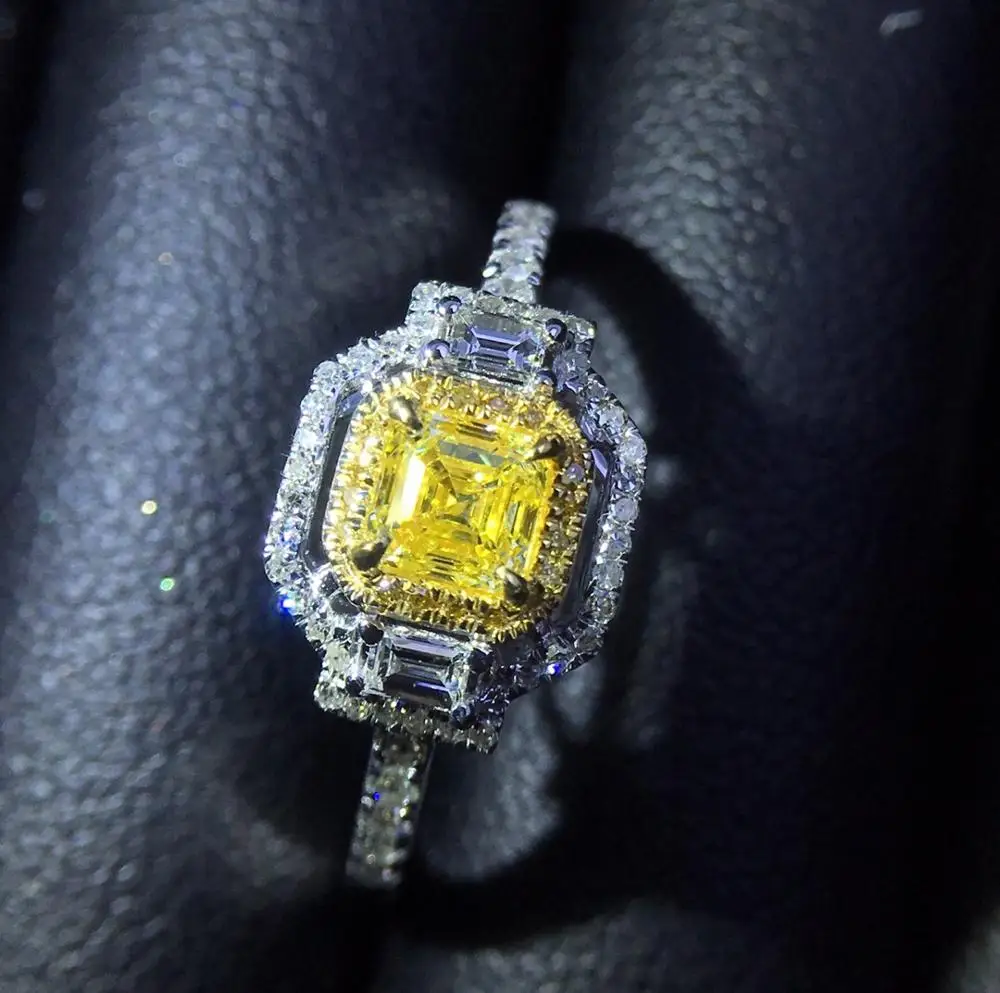 Женское кольцо из 18-каратного золота с желтыми бриллиантами 100% карата | Украшения