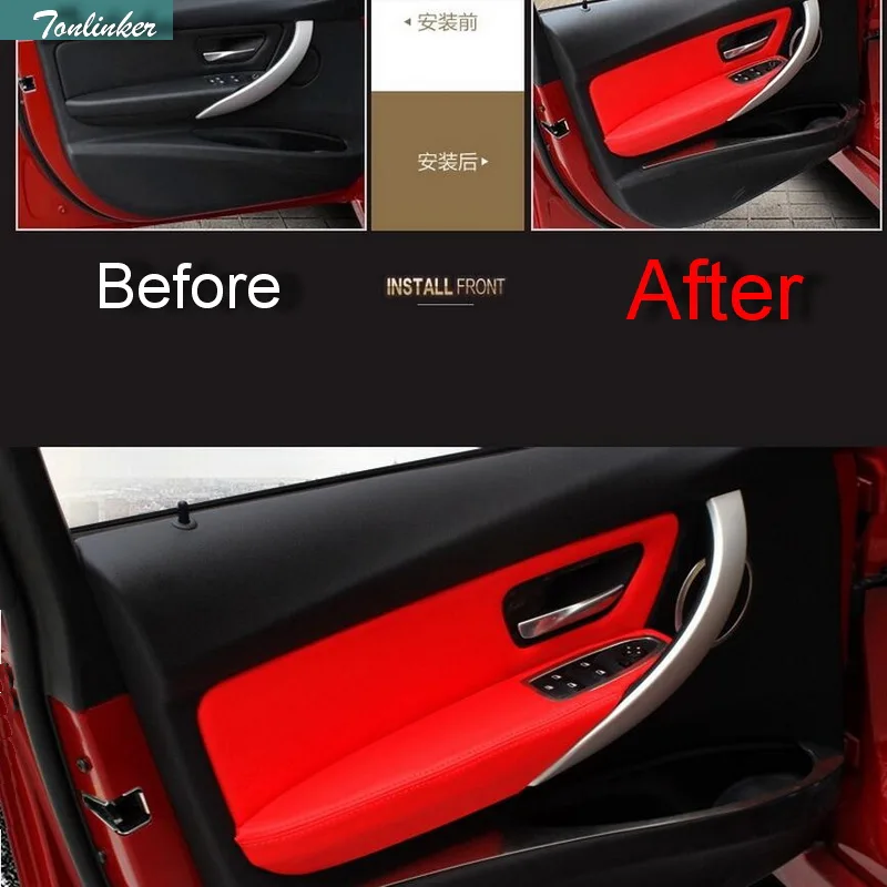 

Tonlinker 8 шт. автомобиль из искусственной кожи двери панельные подлокотники защитный рукав чехол наклейки для Bmw3 серии 320i 316 318 аксессуары