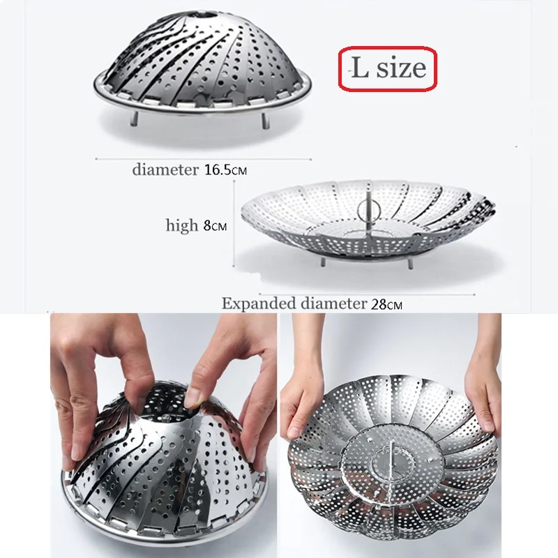 L size 1 шт. из нержавеющей стали, паровой корзина для еды, сетчатая Пароварка, складные кухонные инструменты - Цвет: L size